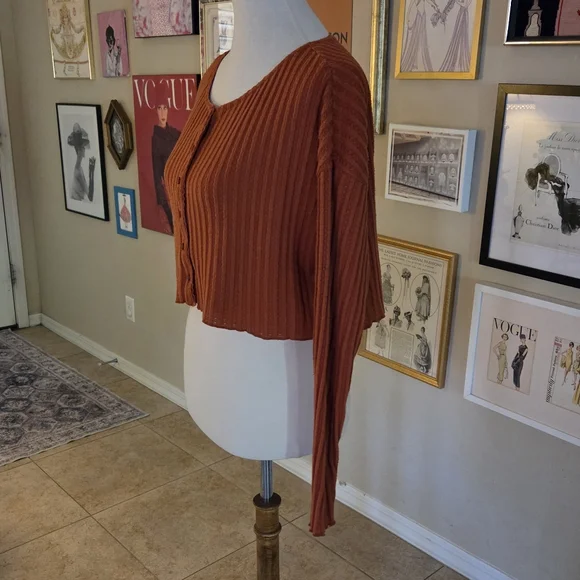 Urban Outfitters Out From Under Leilani Rust Ribbed Oversized Cardigan Y2K Style - Picture 4 of 6